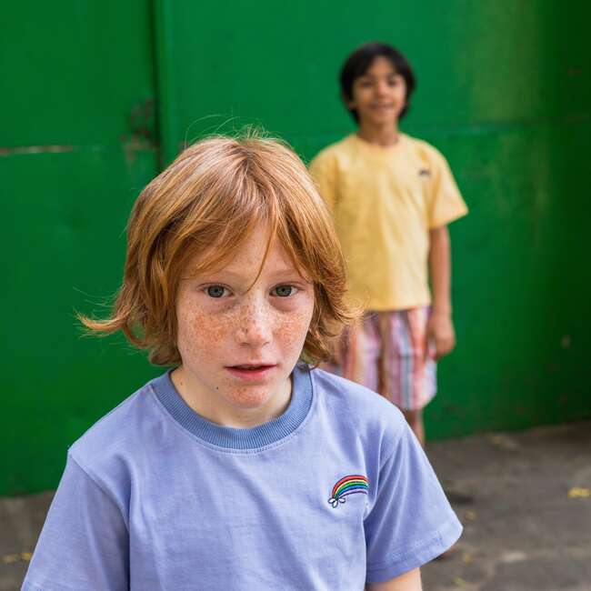 Rainbow Short Sleeve T-Shirt & Bermuda Shorts Set, Blue & Rainbow