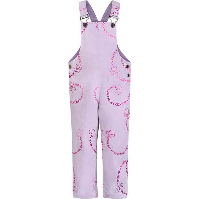 Jardin Flower Embroidered Adjustable Buckle Denim Overall, Purple - Overalls - 1
