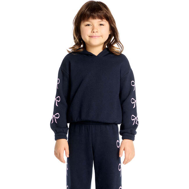 Semi Cropped Shirred Stormy Bows Hoodie Pullover