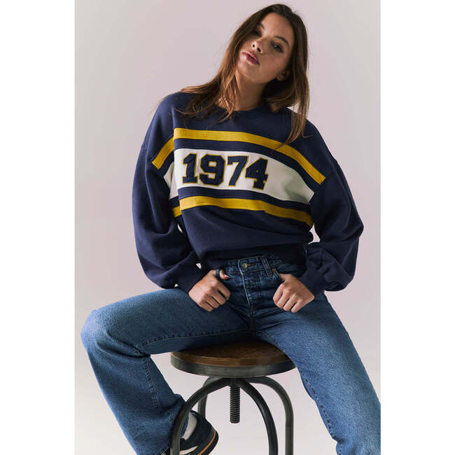 1974 Colorblock Retro Athletic Pullover, Blue/Yellow
