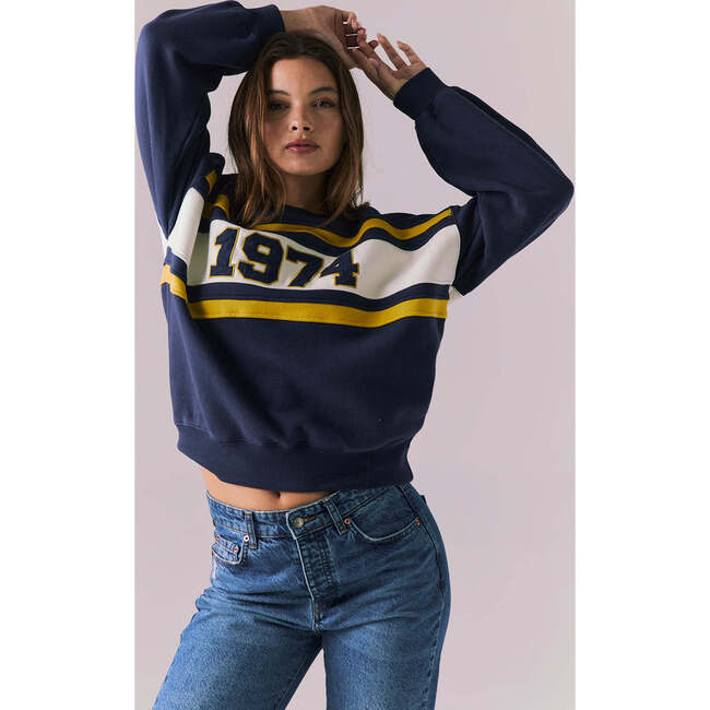 1974 Colorblock Retro Athletic Pullover, Blue/Yellow - Sweatshirts - 3