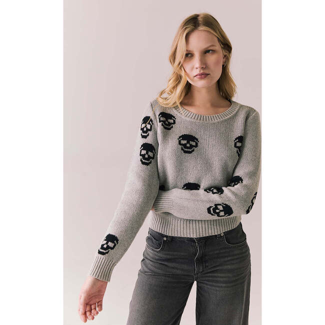 Tossed Skulls Sweater, Heather Grey