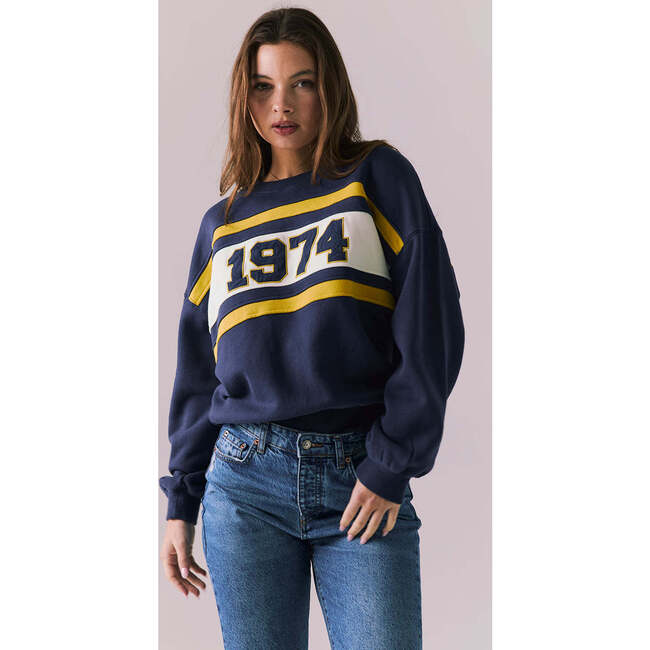 1974 Colorblock Retro Athletic Pullover, Blue/Yellow - Sweatshirts - 4