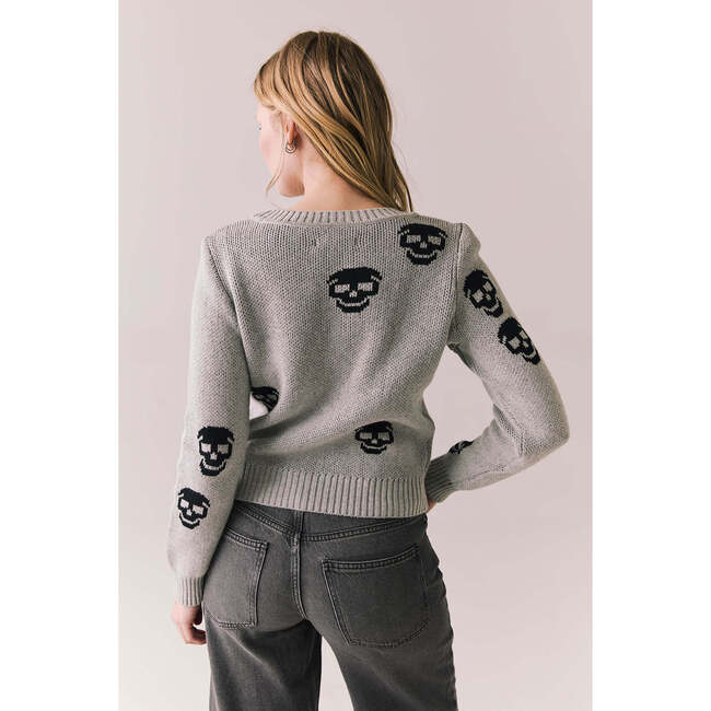 Tossed Skulls Sweater, Heather Grey - Sweaters - 2