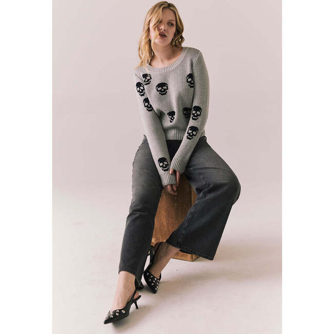 Tossed Skulls Sweater, Heather Grey - Sweaters - 3