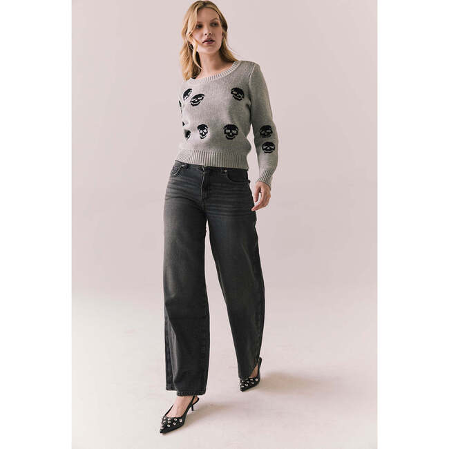 Tossed Skulls Sweater, Heather Grey - Sweaters - 5