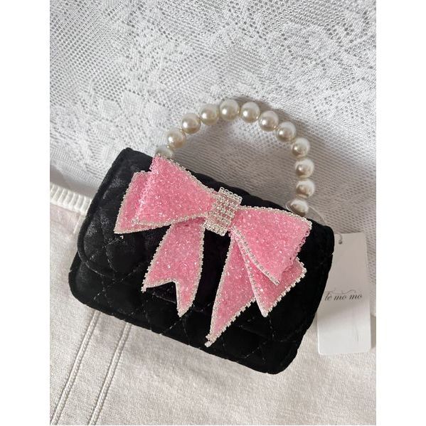 Black Velvet with Sparkle Big Bow Purse
