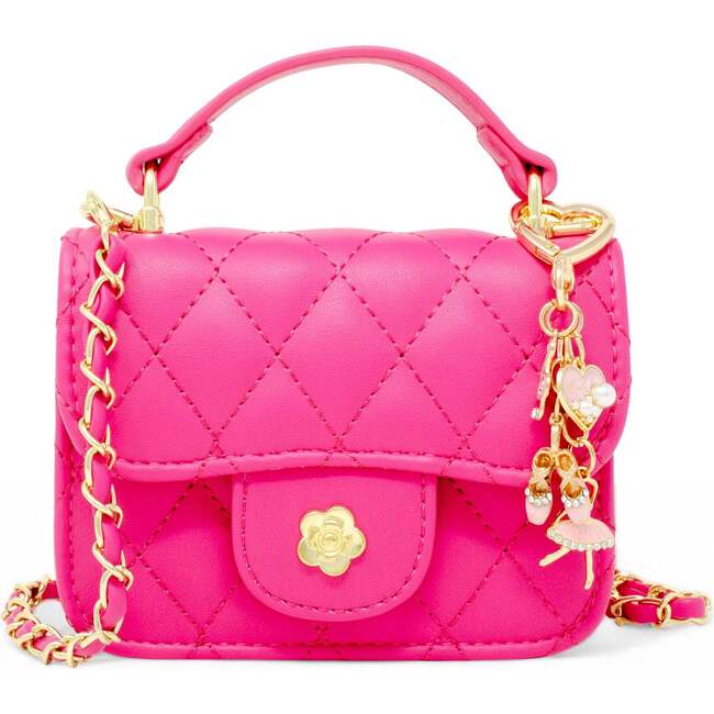 Tiny Quilted Ballet Charm Handbag, Hot Pink