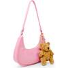 Teddy Bear Charm Shoulder Handbag, Pink - Bags - 2 - thumbnail