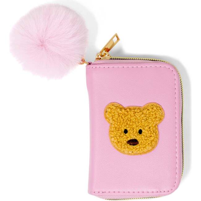 Teddy Pom Pom Zip Wallet, Pink