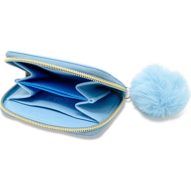 Teddy Pom Pom Zip Wallet, Blue - Bags - 2