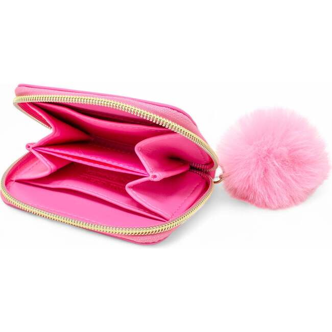 Teddy Pom Pom Zip Wallet, Hot Pink - Bags - 2