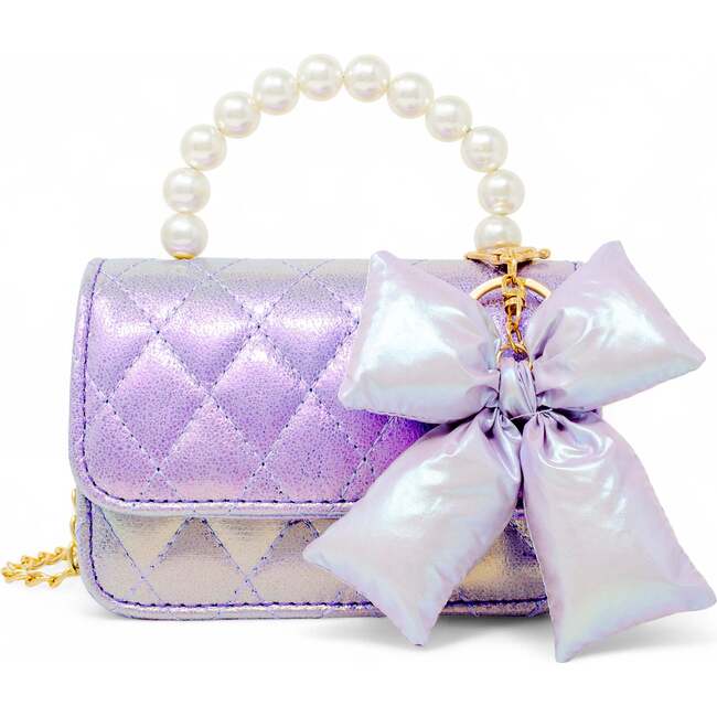 Shiny Quilted Fluffy Bow Handbag, Purple