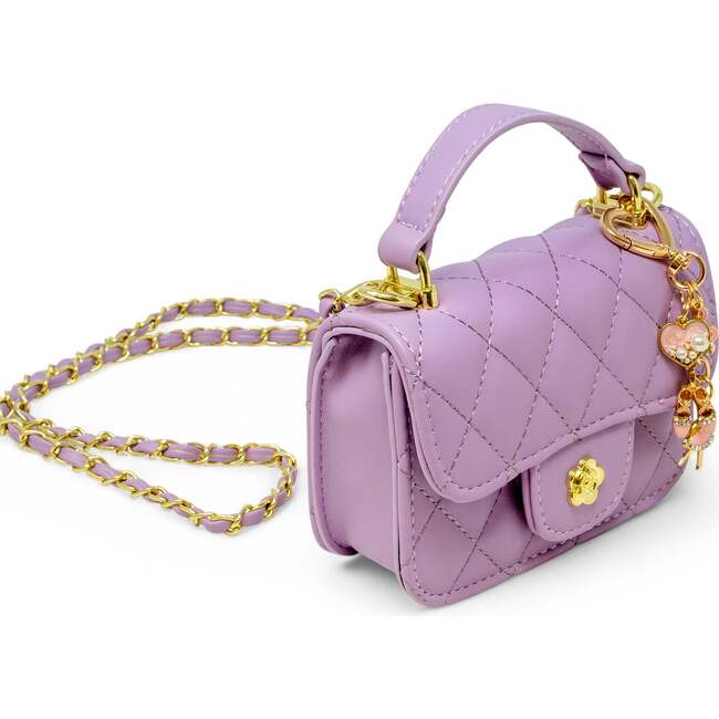 Tiny Quilted Ballet Charm Handbag, Purple - Bags - 3