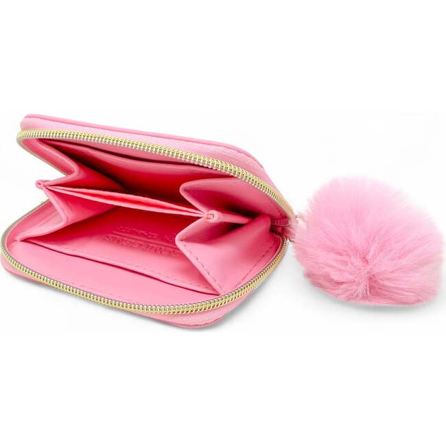 Teddy Pom Pom Zip Wallet, Pink - Bags - 2