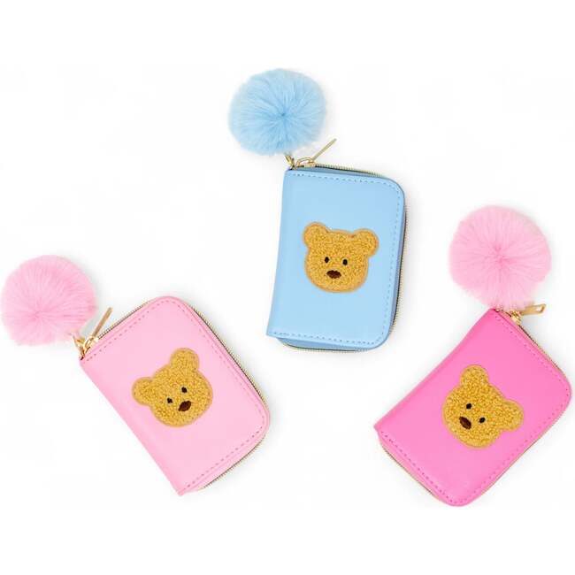 Teddy Pom Pom Zip Wallet, Blue - Bags - 3