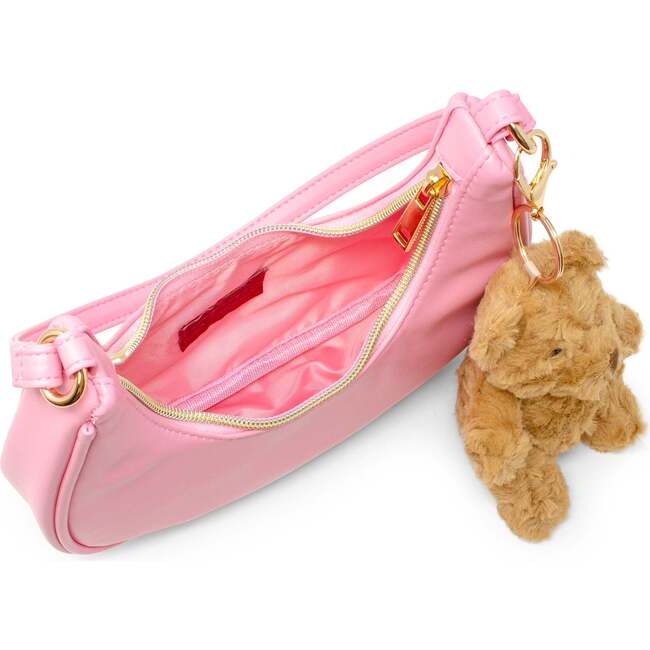Teddy Bear Charm Shoulder Handbag, Pink - Bags - 5