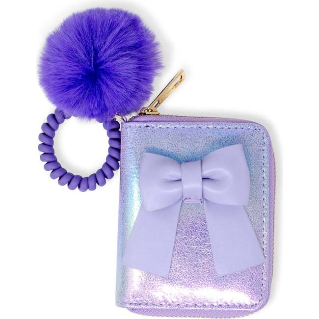 Shiny Jumbo Bow Spiral Strap Wallet, Purple