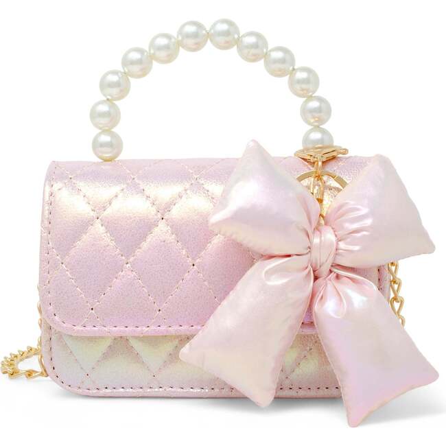 Shiny Quilted Fluffy Bow Handbag, Pink