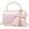 Shiny Quilted Fluffy Bow Handbag, Pink - Bags - 1 - thumbnail