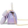Shiny Quilted Fluffy Bow Handbag, Purple - Bags - 2