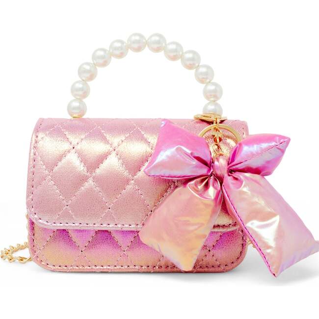 Shiny Quilted Fluffy Bow Handbag, Hot Pink