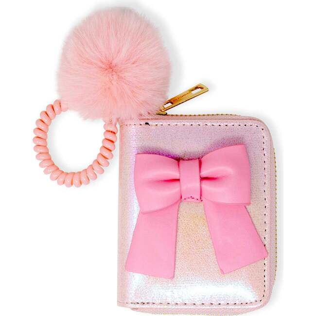 Shiny Jumbo Bow Spiral Strap Wallet, Pink