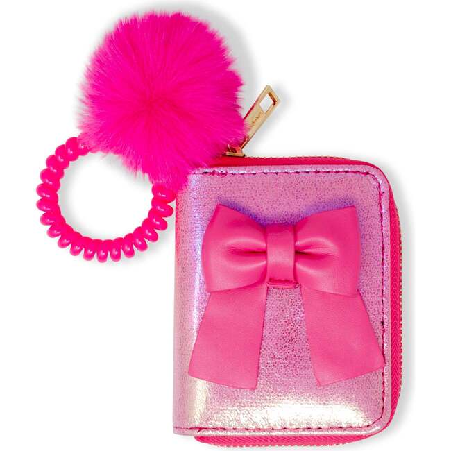 Shiny Jumbo Bow Spiral Strap Wallet, Hot Pink
