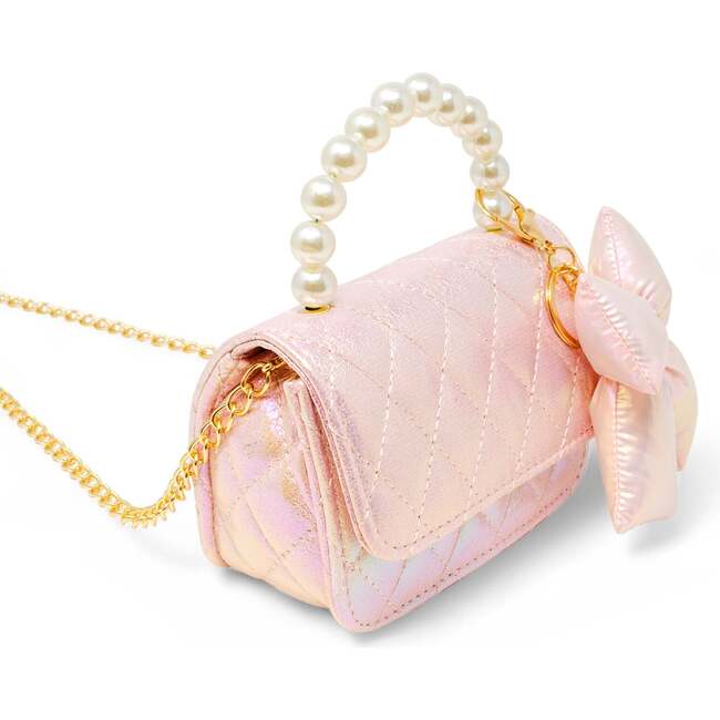 Shiny Quilted Fluffy Bow Handbag, Pink - Bags - 3