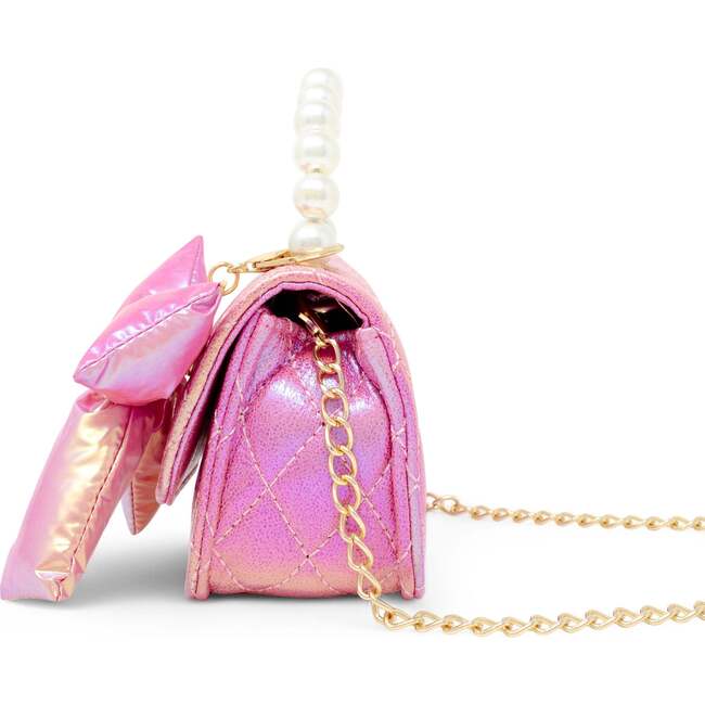 Shiny Quilted Fluffy Bow Handbag, Hot Pink - Bags - 2