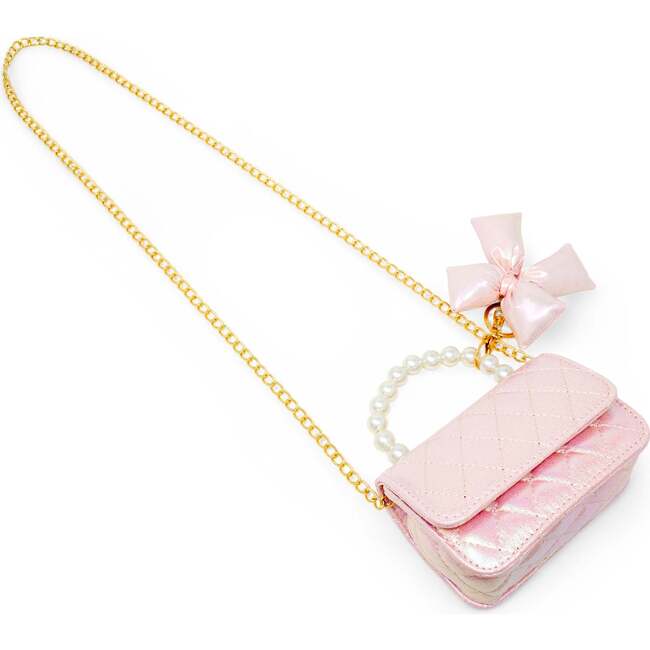 Shiny Quilted Fluffy Bow Handbag, Pink - Bags - 4