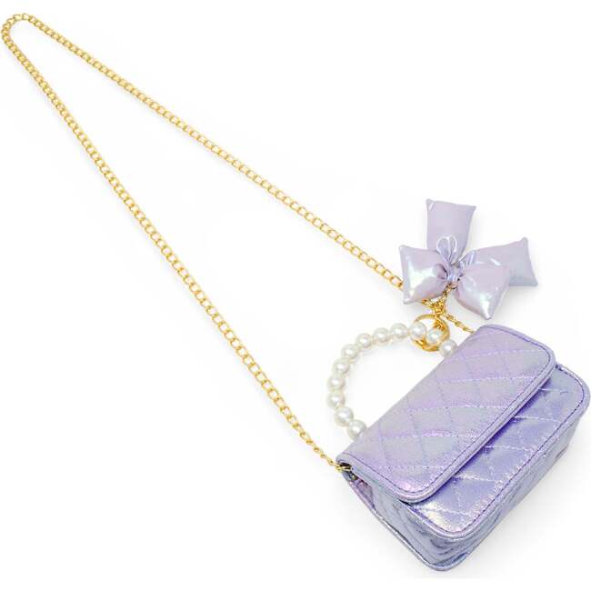 Shiny Quilted Fluffy Bow Handbag, Purple - Bags - 4