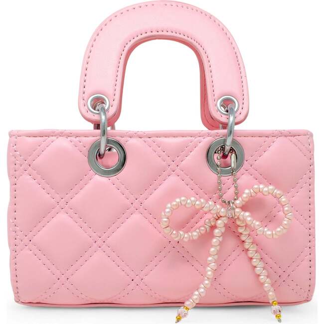 Quilted Rectangle Bow Charm Handbag, Pink