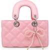 Quilted Rectangle Bow Charm Handbag, Pink - Bags - 1 - thumbnail