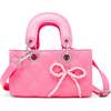 Quilted Rectangle Bow Charm Handbag, Hot Pink - Bags - 1 - thumbnail
