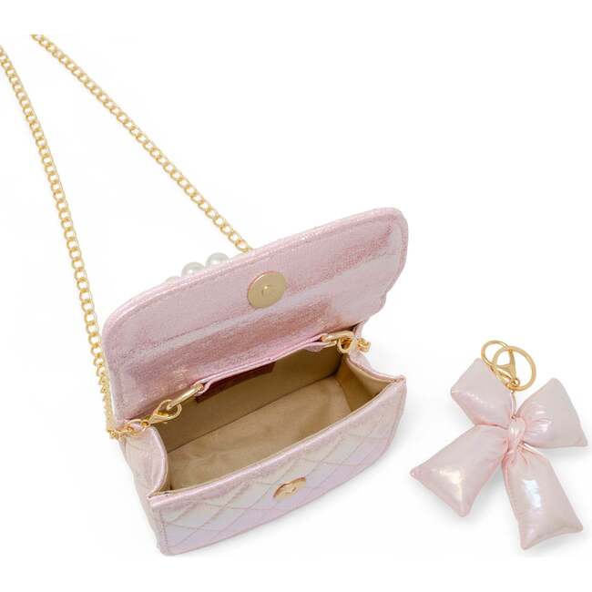 Shiny Quilted Fluffy Bow Handbag, Pink - Bags - 5