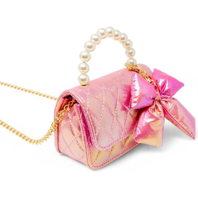 Shiny Quilted Fluffy Bow Handbag, Hot Pink - Bags - 3