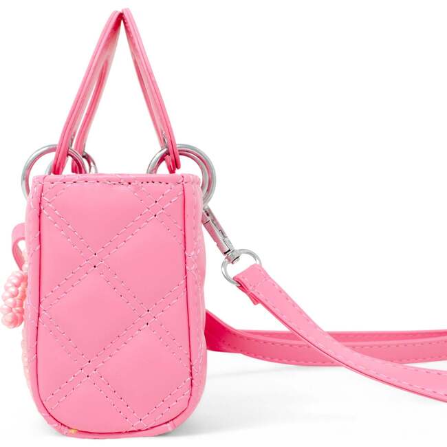 Quilted Rectangle Bow Charm Handbag, Hot Pink