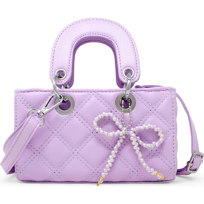 Quilted Rectangle Bow Charm Handbag, Purple