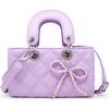Quilted Rectangle Bow Charm Handbag, Purple - Bags - 1 - thumbnail