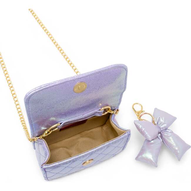 Shiny Quilted Fluffy Bow Handbag, Purple - Bags - 5