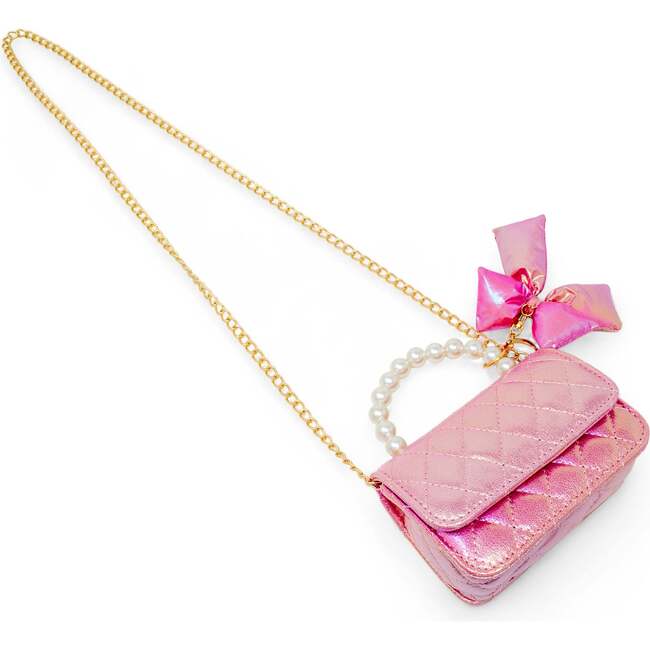 Shiny Quilted Fluffy Bow Handbag, Hot Pink - Bags - 4