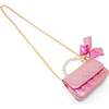 Shiny Quilted Fluffy Bow Handbag, Hot Pink - Bags - 4