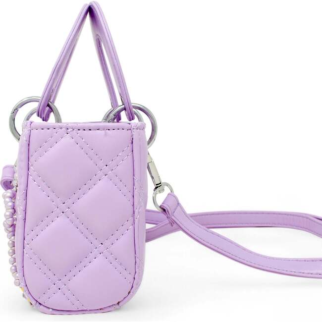 Quilted Rectangle Bow Charm Handbag, Purple - Bags - 2