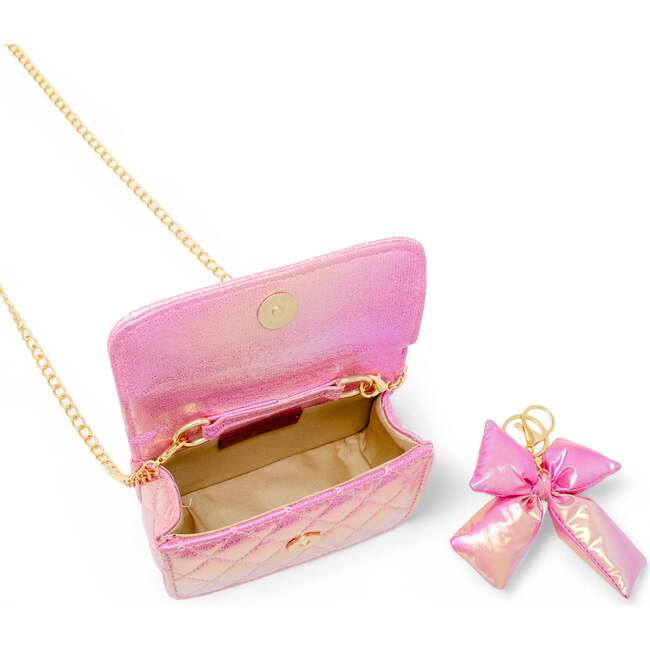 Shiny Quilted Fluffy Bow Handbag, Hot Pink - Bags - 5