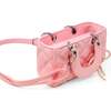 Quilted Rectangle Bow Charm Handbag, Pink - Bags - 3