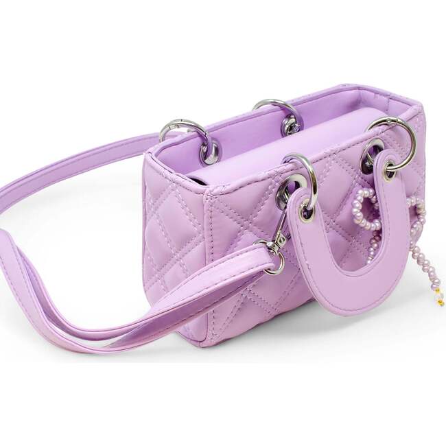 Quilted Rectangle Bow Charm Handbag, Purple - Bags - 3