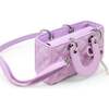 Quilted Rectangle Bow Charm Handbag, Purple - Bags - 3