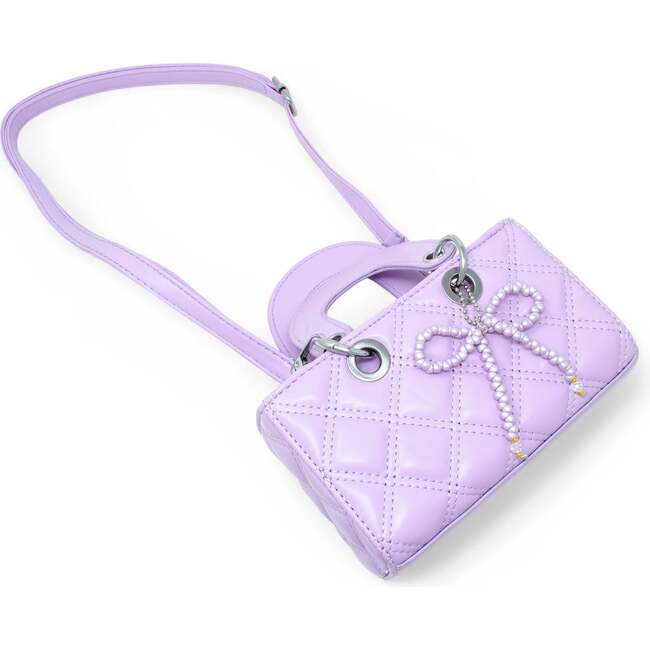 Quilted Rectangle Bow Charm Handbag, Purple - Bags - 4