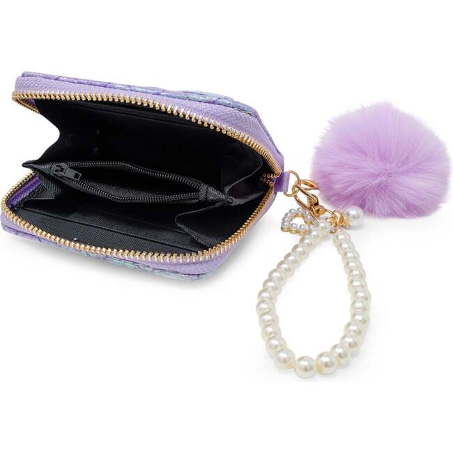 Mermaid Tail  Wallet with Pom-Pom & Pearl Strap, Purple - Bags - 2